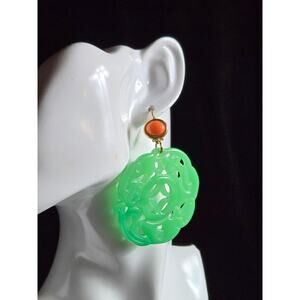 Vintage Kenneth Jay Lane KJL BALI Carved Green Statement Earrings